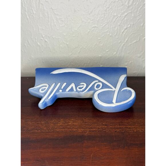 Roseville Reproduction Ceramic Dealer Sign Blue White 20th Century Pottery Decor - Picture 5 of 5